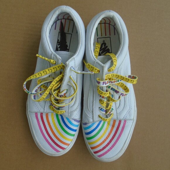 Vans Old Skool Flour Shop Rainbow Leather Sneekers Womens Size 7.5 White - Picture 3 of 3